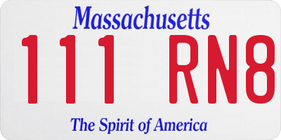 MA license plate 111RN8