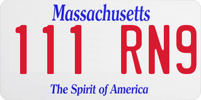 MA license plate 111RN9