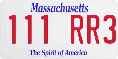 MA license plate 111RR3