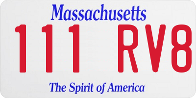 MA license plate 111RV8