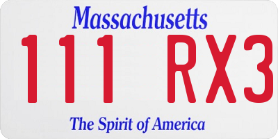 MA license plate 111RX3