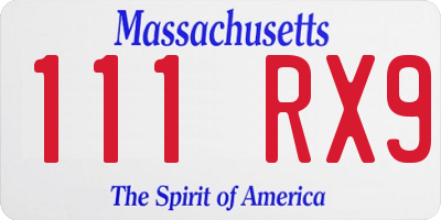MA license plate 111RX9
