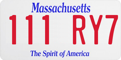 MA license plate 111RY7