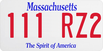 MA license plate 111RZ2