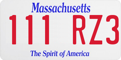MA license plate 111RZ3