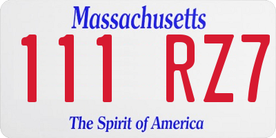 MA license plate 111RZ7
