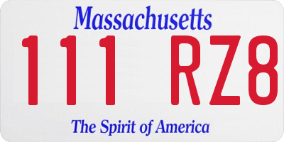 MA license plate 111RZ8