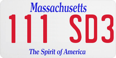 MA license plate 111SD3