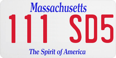 MA license plate 111SD5