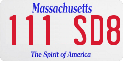 MA license plate 111SD8