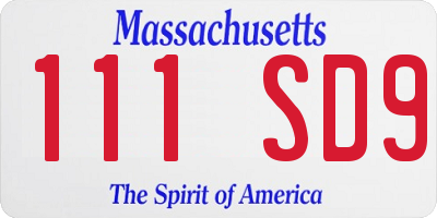 MA license plate 111SD9