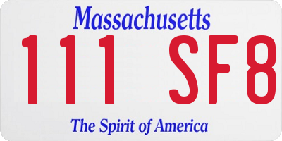 MA license plate 111SF8