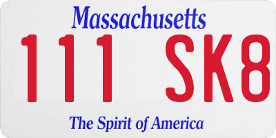 MA license plate 111SK8