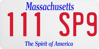 MA license plate 111SP9