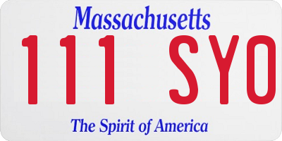 MA license plate 111SY0
