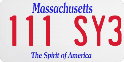 MA license plate 111SY3