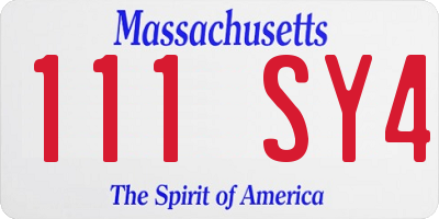 MA license plate 111SY4
