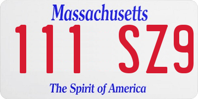 MA license plate 111SZ9