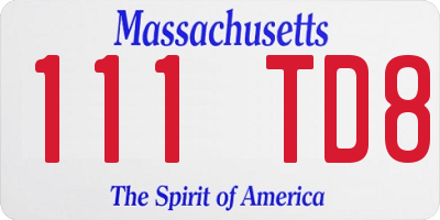MA license plate 111TD8
