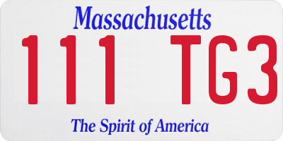 MA license plate 111TG3