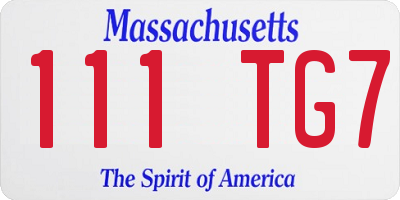 MA license plate 111TG7