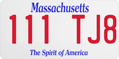 MA license plate 111TJ8