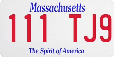 MA license plate 111TJ9