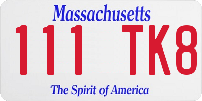 MA license plate 111TK8