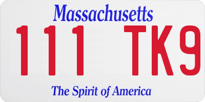 MA license plate 111TK9