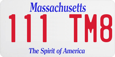 MA license plate 111TM8