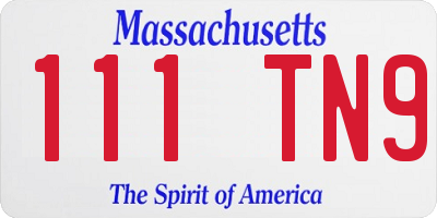 MA license plate 111TN9