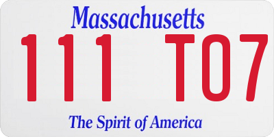 MA license plate 111TO7