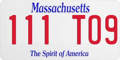 MA license plate 111TO9