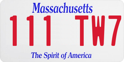 MA license plate 111TW7