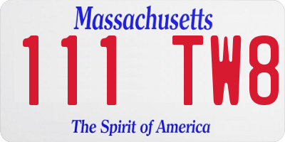 MA license plate 111TW8