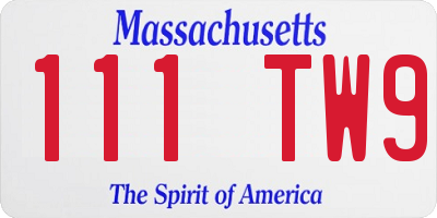 MA license plate 111TW9
