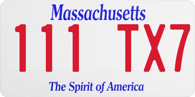 MA license plate 111TX7