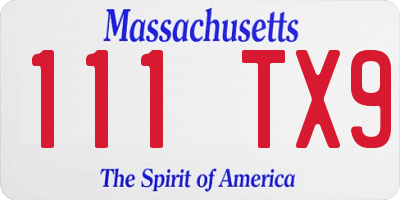 MA license plate 111TX9
