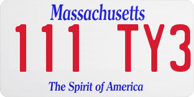 MA license plate 111TY3