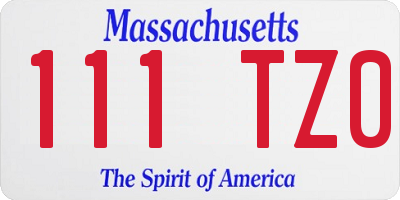 MA license plate 111TZ0