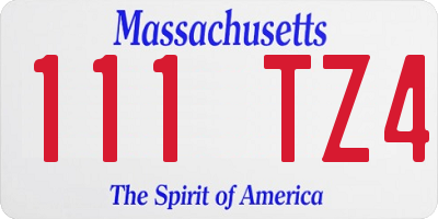 MA license plate 111TZ4