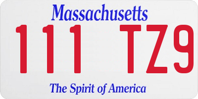 MA license plate 111TZ9