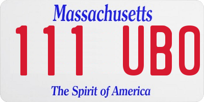 MA license plate 111UB0