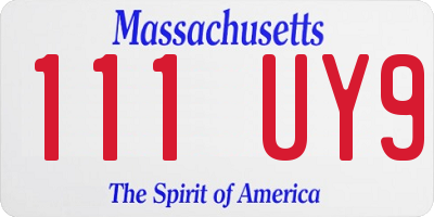 MA license plate 111UY9