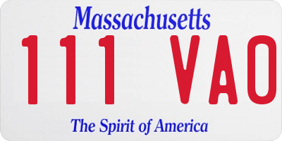MA license plate 111VA0