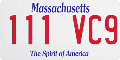 MA license plate 111VC9
