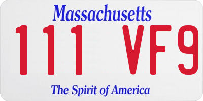 MA license plate 111VF9