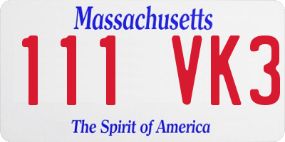 MA license plate 111VK3