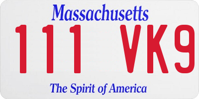 MA license plate 111VK9