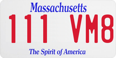 MA license plate 111VM8
